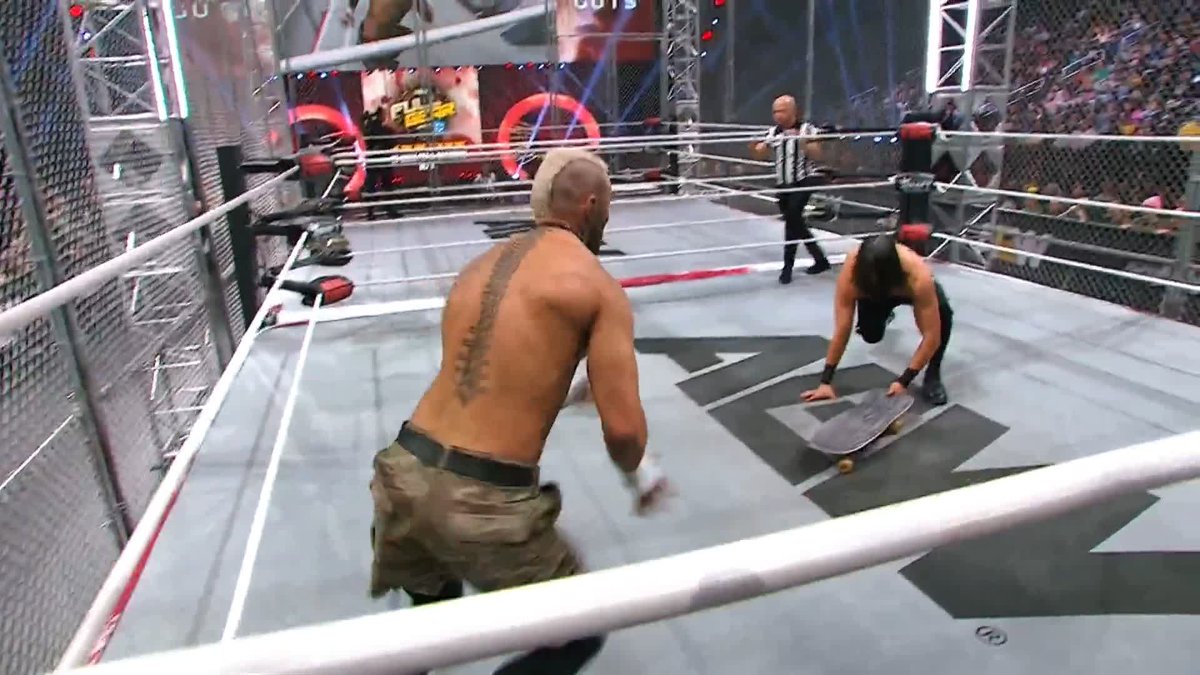 .DARBY ALLIN is using the tacks on the bottom of the skateboard to tear at the face of YUTA! Watch #AEWDynamite Blood & Guts LIVE on TBS & HBO Max