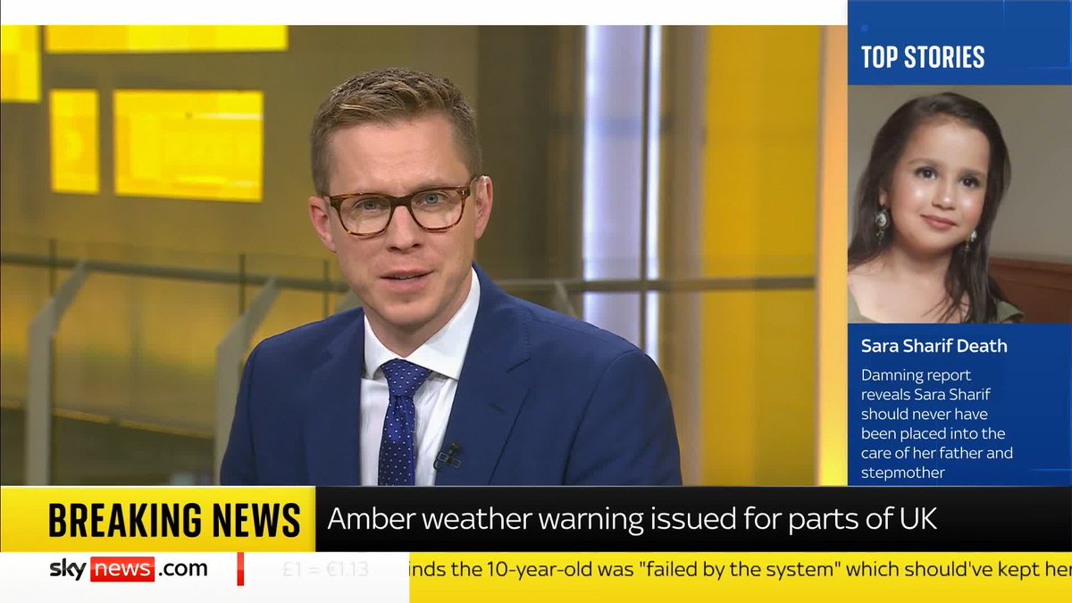 BREAKING: An amber weather warning has been issued for parts of the UK on Friday. The Met Office says flooding is likely with Storm Claudia set to hit the UK. 📺 Sky 501 and YT