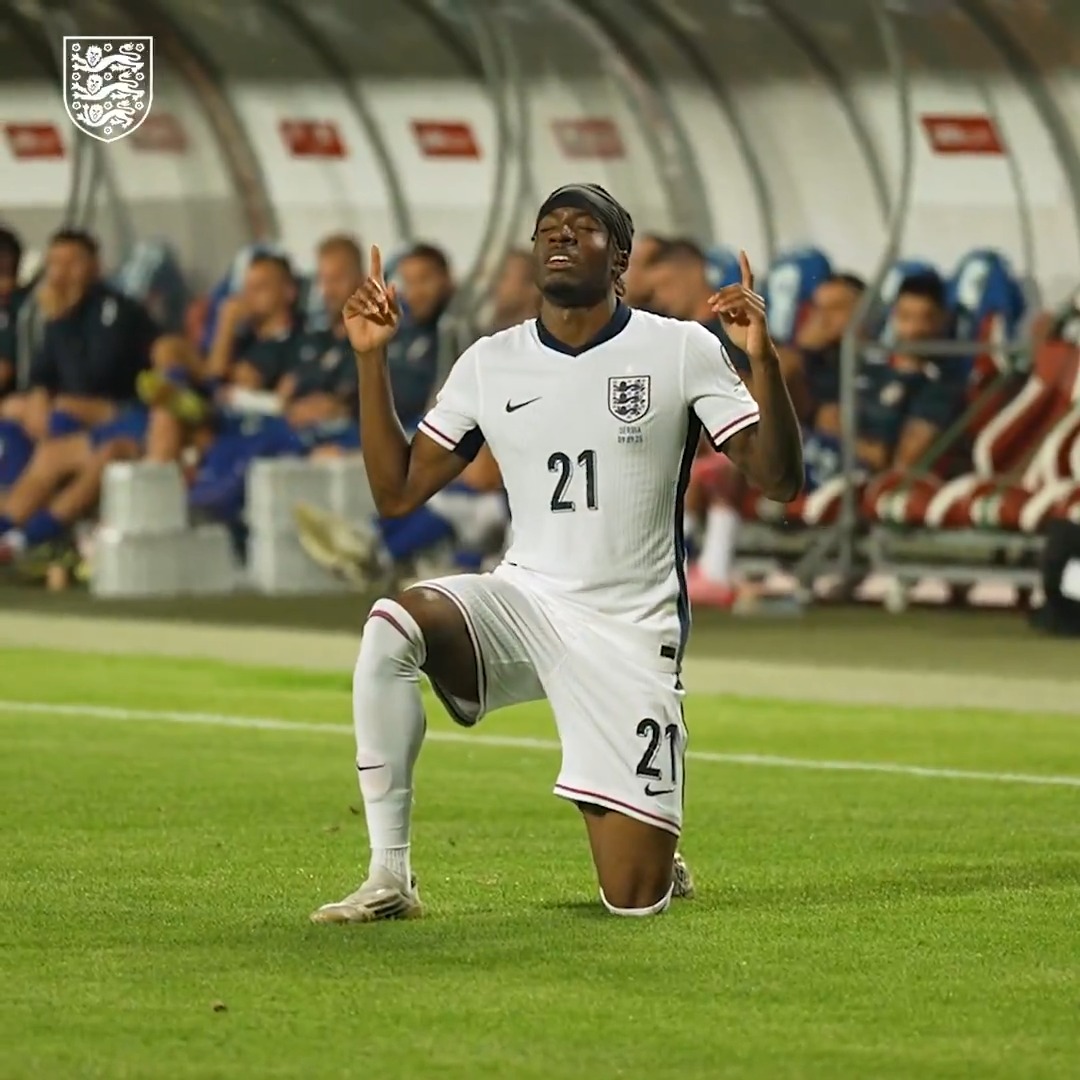 Noni Madueke's first #ThreeLions goal 🤩 A memorable move from our last clash against tonight's opposition: Serbia! 👏