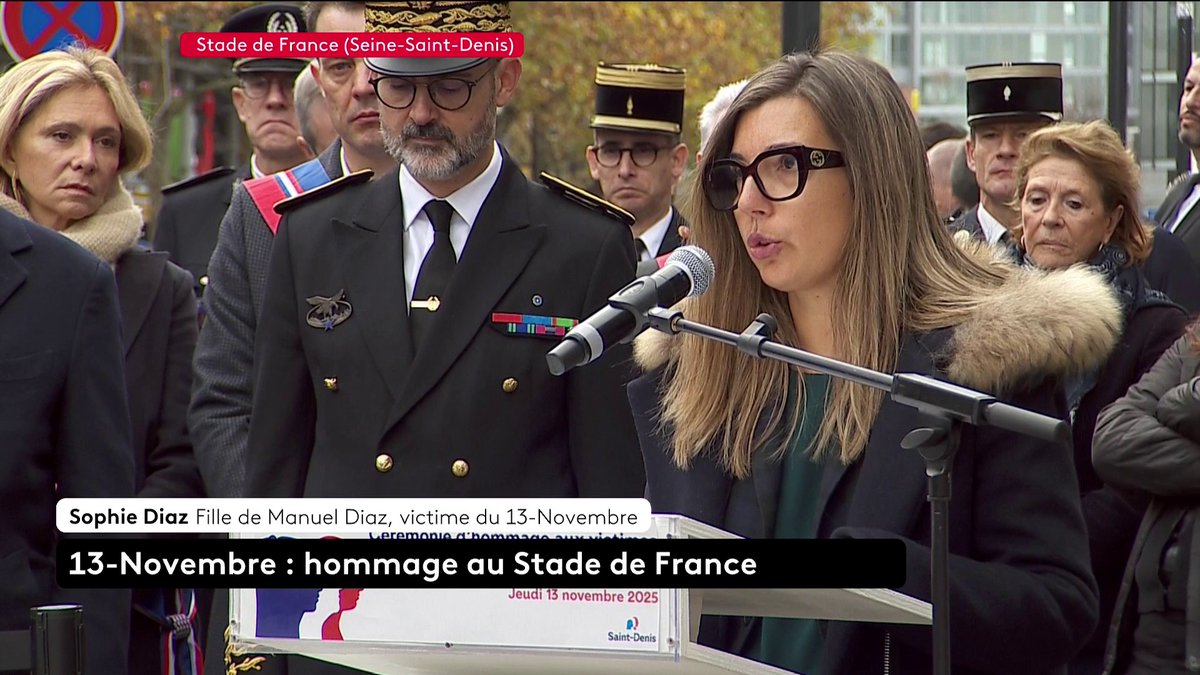 🔴🗣 "Depuis le 13 novembre, il y a un vide qui ne se comble pas" Sophie Dias, fille de Manuel Dias, victime du 13-Novembre aux abords du Stade de France, rend hommage à son père, 10 ans après les attentats qui ont frappé Paris et Saint-Denis. #canal16