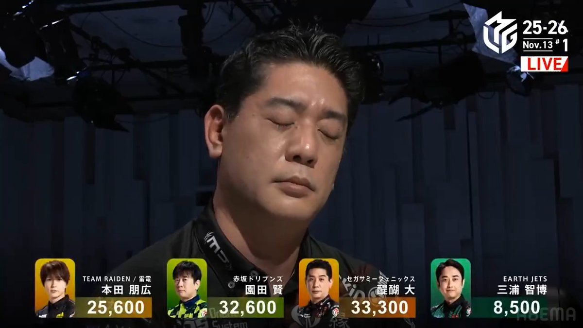 #Mリーグ 2025-26試合ダイジェスト📹 南4局、醍醐大選手 の逆転トップの倍満ツモ! トップ目園田選手、親の三浦選手が染め手の聴牌を入れる中 3着目の醍醐選手がドラ2赤2の手でリーチ! 鮮やかに一発ツモ! 裏ドラも1枚乗せて倍満に仕上げて逆転トップ達成! 👇動画タップで今すぐ無料視聴