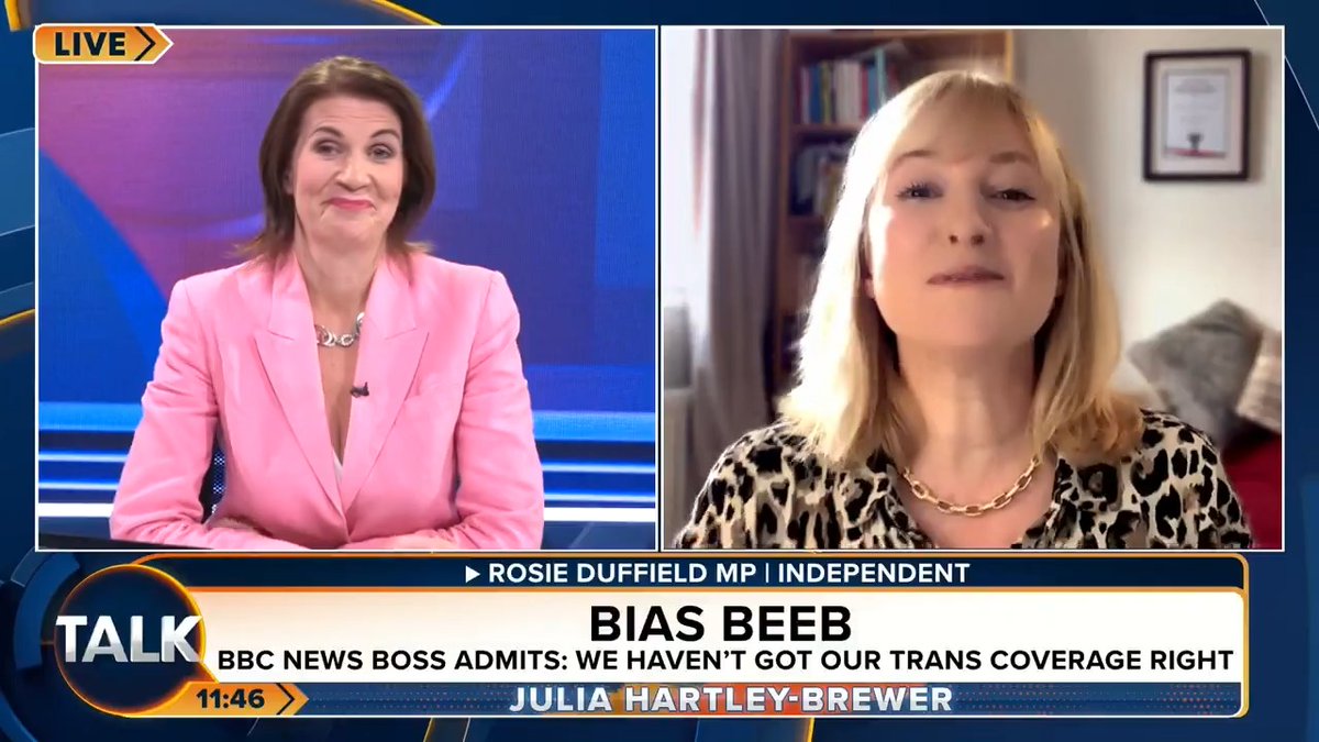 🚨A BBC News executive has admitted the broadcaster made mistakes in its coverage of trans issues. Rosie Duffield MP: "The lens the BBC looks at this through is trans rights, not women's rights. That's the culture that needs to change." Julia Hartley-Brewer
