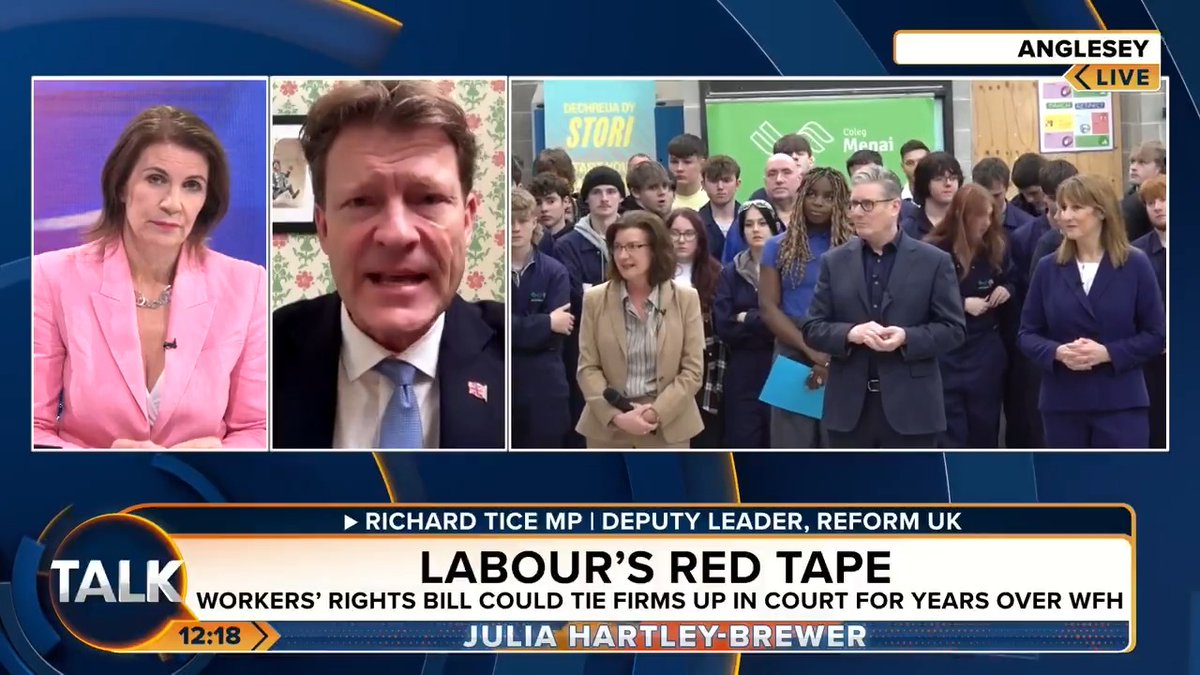 🚨"It's a disaster. You've got to scrap the whole employment rights bill. Lock, stock and barrel." Deputy Leader of Reform UK, Richard Tice, brands Labour's workers' rights bill a "catastrophe" and an additional cost to businesses. Julia Hartley-Brewer
