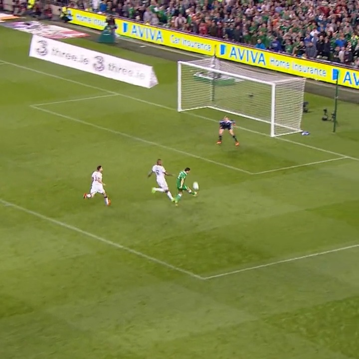 Long ball up to Troy Parrott / Adam Idah and Ireland lead 1-0 against Portugal…