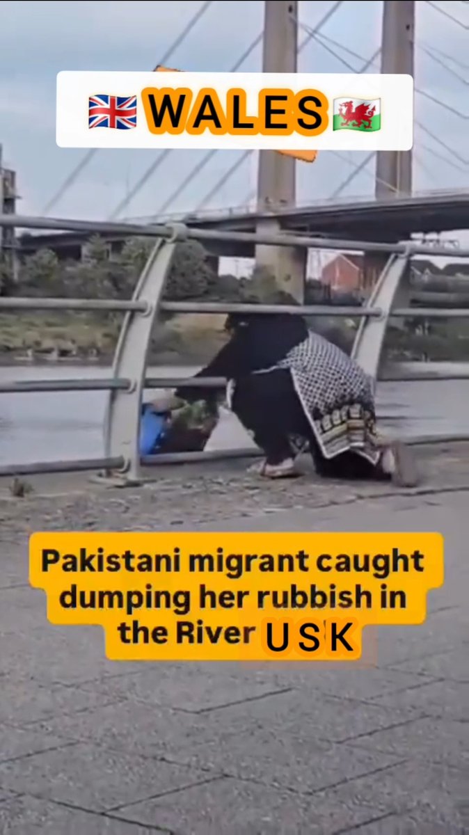 A Pakistani migrant casually throws trash into the River Usk in Newport, Wales🏴, then drives away with her husband. What kinda punishment should these trashy, unciviIized folks get?