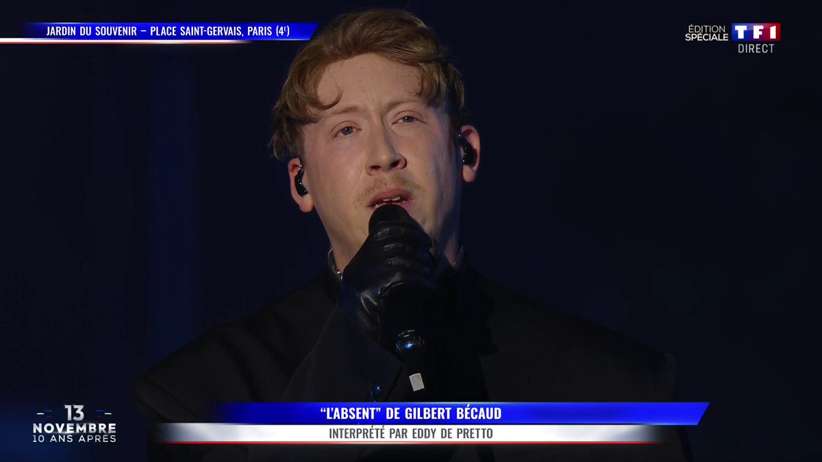 ⚫️ 13-Novembre : 10 ans après Eddy de Pretto interprète "L'absent" de Gilbert Bécaud en hommage aux victimes du 13-Novembre