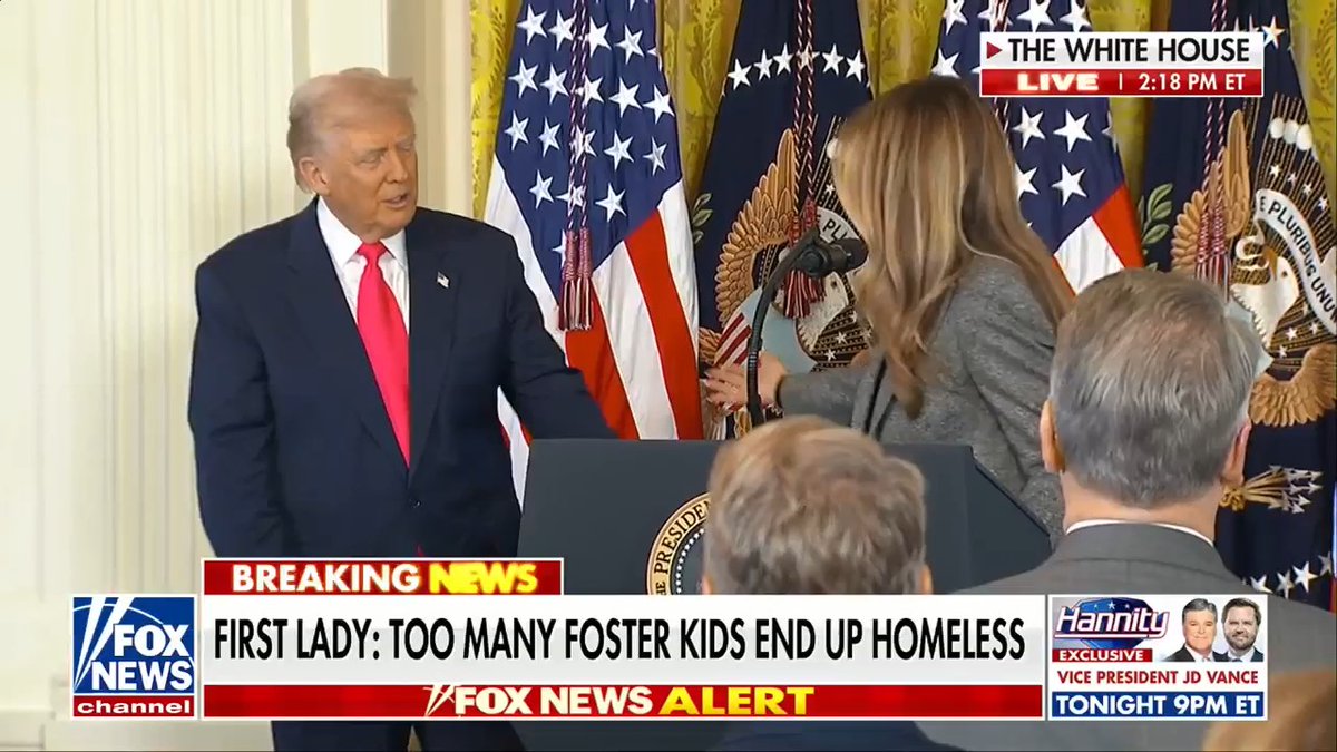 NEW: President Trump celebrates first lady Melania Trump for her new foster care initiatives. TRUMP: “Our country is truly blessed to have this magnificent and very caring first lady… Every time I get up and make a speech, they say, ‘We want our first lady.’ I say, ‘What the hell, I’m not good enough?’”
