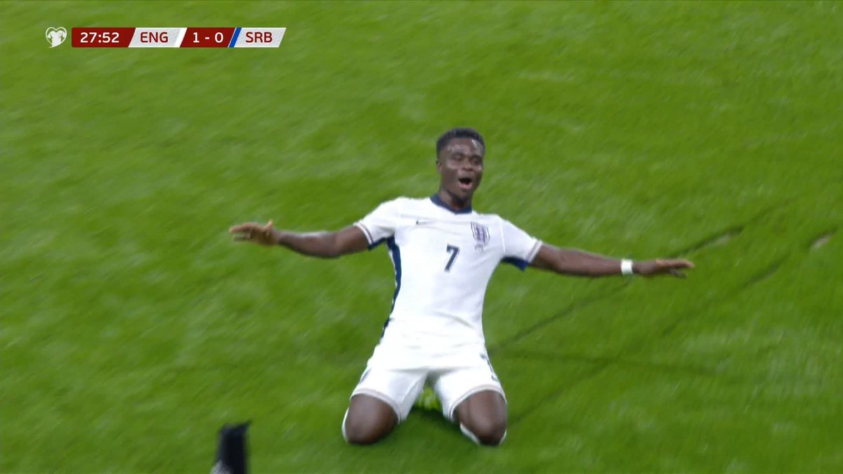 Bukayo SAKA! 🏴⚽️ It's a BRILLIANT finish from the Arsenal man 💥 #ITVFootball | #ThreeLions | England