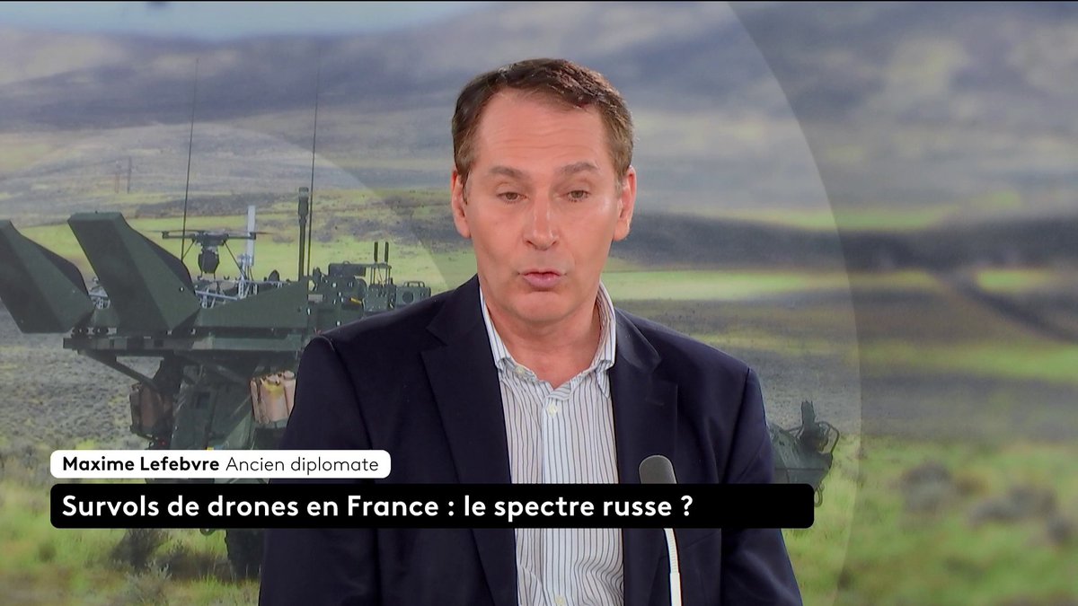 🔴 D'après l'ancien diplomate Maxime Lefebvre, "il y a des agents [russes] infiltrés" sur le territoire français.Les survols illégaux de drones se multiplient en France ces dernières semaines, et les soupçons se tournent vers la Russie. Loïc de La Mornais #SurLeTerrain #Canal16
