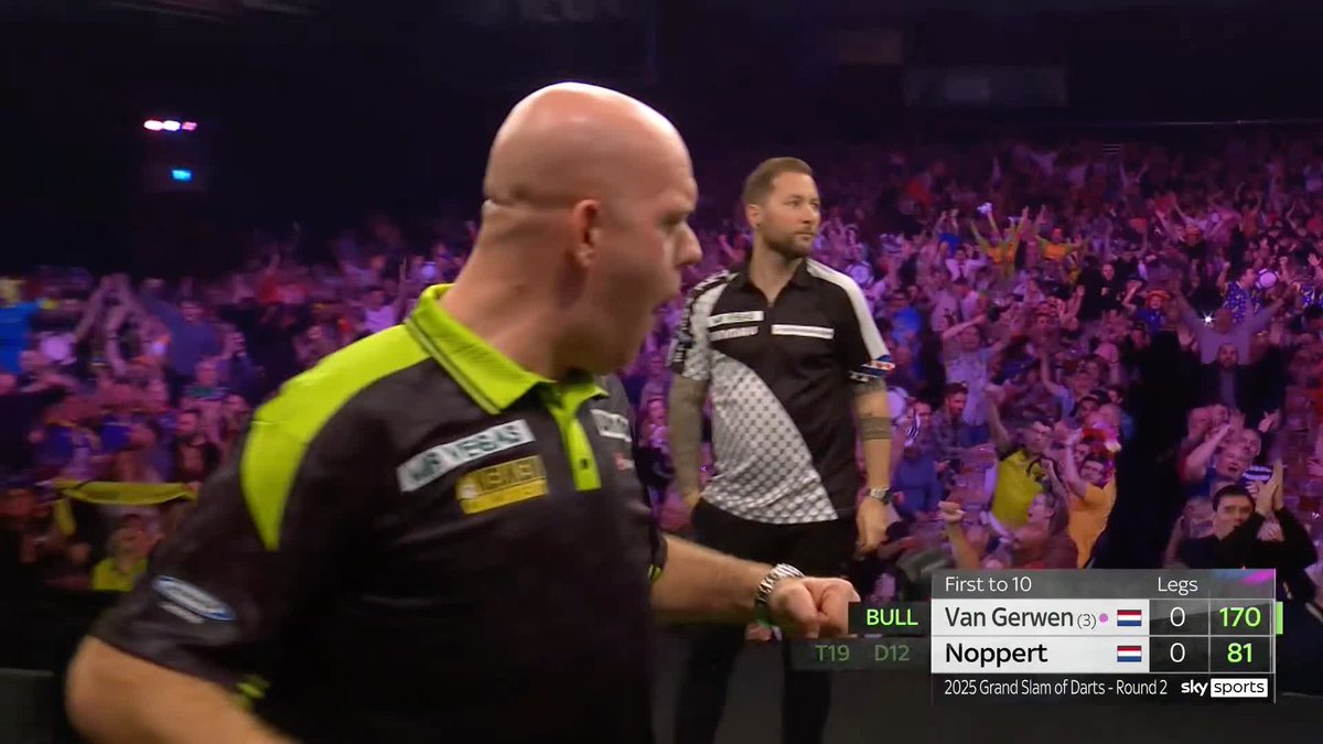 MVG REELS IN THE FISH! 🎣 What a way to start the match! Michael Van Gerwen takes out 170 in the opening leg of the match against Danny Noppert! 📺 #GSOD | R2