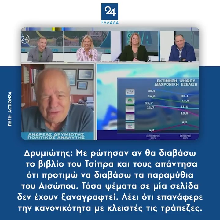 Δρυμιώτης: Με ρώτησαν αν θα διαβάσω το βιβλίο του Τσίπρα και τους απάντησα ότι προτιμώ να διαβάσω τα παραμύθια του Αισώπου. Τόσα ψέματα σε μία σελίδα δεν έχουν ξαναγραφτεί. Λέει ότι επανάφερε την κανονικότητα με κλειστές τις τράπεζες