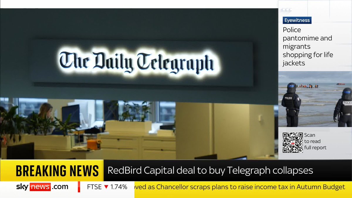 BREAKING: Telegraph future in limbo again as RedBird abandons £500m deal City editor Mark Kleinman has the latest 📺 Sky 501, Virgin 602, Freeview 233 and YouTube