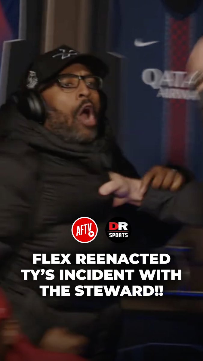 Flex reenacted Ty’s incident with the steward!😭 🎥 Live now! Watch the One Love: Football Fans for Jamaica fundraiser on DR Sports YouTube 🇯🇲 Join the stream &amp; donate to help those affected by Hurricane Melissa ❤️💛💚 🔗 #footballfans4jamaica
