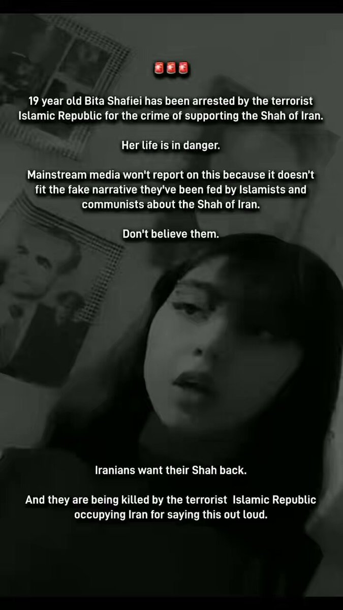Bita Shafiei, a 19 year old Iranian monarchist, was arrested by the regime this week for supporting Iran's Shah in Exile. The mullahs are so scared and paranoid they see teenage girls as a threat. This is the reality for actual dissidents who are not controlled opposition.