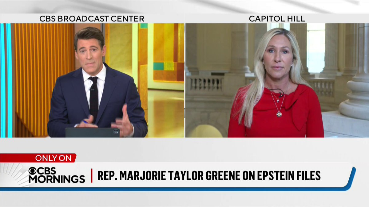 “Rich, powerful people should not be protected, that is completely wrong”: Rep. Marjorie Taylor Greene, one of only four Republican lawmakers who helped force a vote to release all of the files in the investigation of convicted sex offender Jeffrey Epstein, said she believes President Trump and GOP leadership’s resistance to the release of those files is “a huge miscalculation.” Rep. Greene said she believes the president “has done nothing wrong” because that is what “the women have said over and over again.”