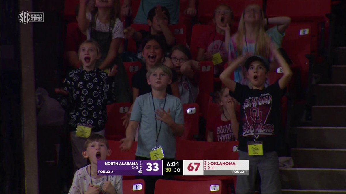 Oklahoma women's basketball had a field trip game with elementary school kids in the crowd 😆 They went wild when the score got to 67 😂 espnW
