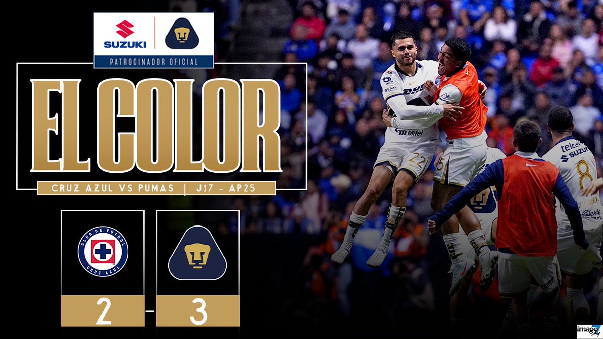 ¡ESTO ES PUMAS! 👊 Se mostró la determinación que se necesita para salir adelante, carácter, orgullo, creer hasta el final, superar la adversidad y dejarlo todo por el azul y oro. 💪✨ La garra está intacta y más viva que nunca ⚽🔥 🎨👨‍🎨 Este es el color SUZUKI México del partido de la jornada 17 del Apertura 2025 👏 #UnidosPorLaHistoria