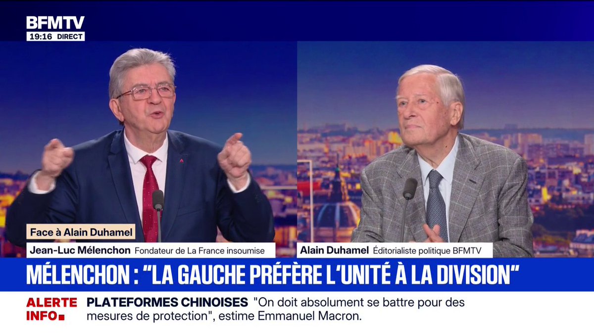 Pour Jean-Luc Mélenchon, fondateur de LFI, "la gauche préfère l'unité à la division"