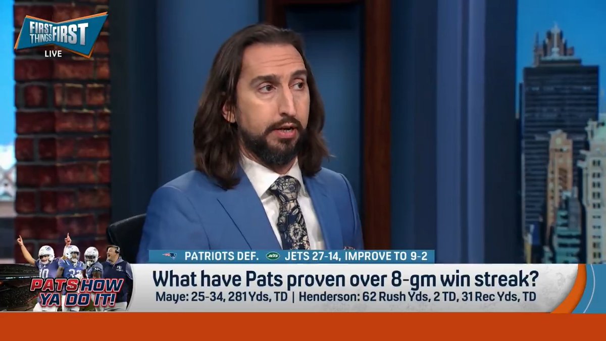 .nick wright thinks the Patriots are the 2nd-best team in the AFC 👀 “I will pick them to win any AFC playoff game they play, except for against the Chiefs.”