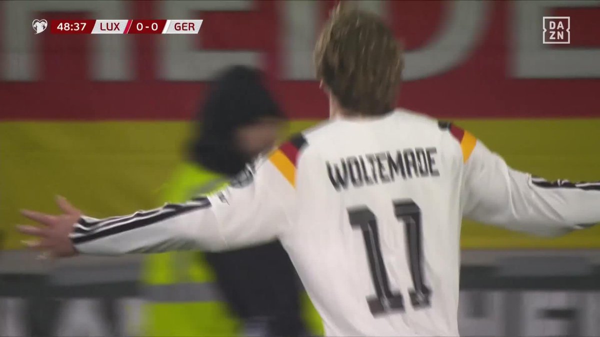 🇩🇪 好調を継続 🔥 ヴォルテマーデが折り返しを合わせ、ドイツ代表で2試合連発。 23歳の新たなエースが先制点を挙げる。 🎥：DAZN Japan