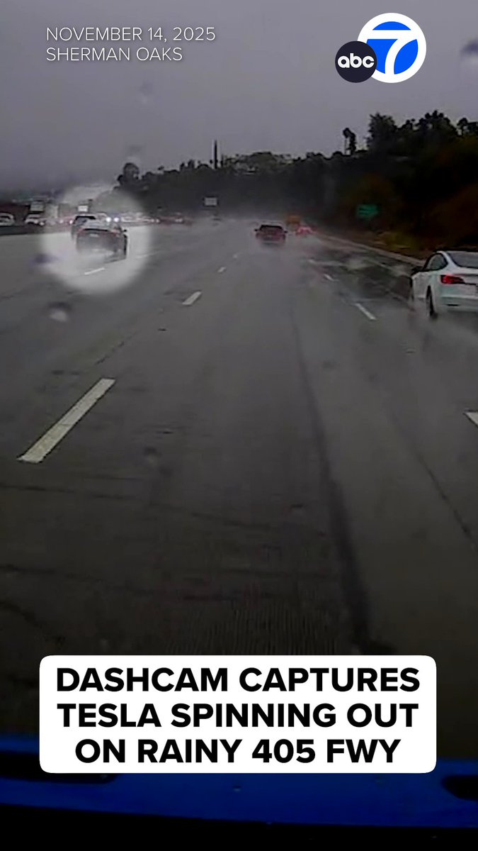 Our dashcam on one of our news vans recorded a Tesla spinning out on the 405 Freeway this morning. Just a friendly reminder to slow down the next couple of days as the rain pours down on SoCal. Get live weather updates here: