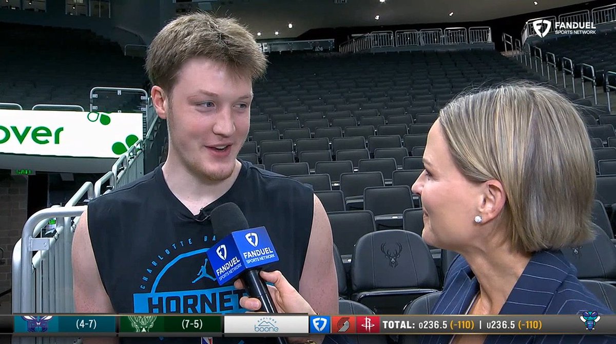🎙️ Kon Knueppel on having his teammates over for dinner at his family home in Milwaukee last night: "Taking the bus down my street, going home, that was weird. And a bunch of NBA players in my house. It was a lot of big people, but my family enjoyed it." Kon II Knueppel Pregame: