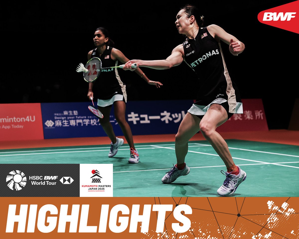 Tan/Muralitharan 🇲🇾 and Fukushima/Matsumoto 🇯🇵 go all out for a spot in the finals. #BWFWorldTour #KumamotoMasters2025