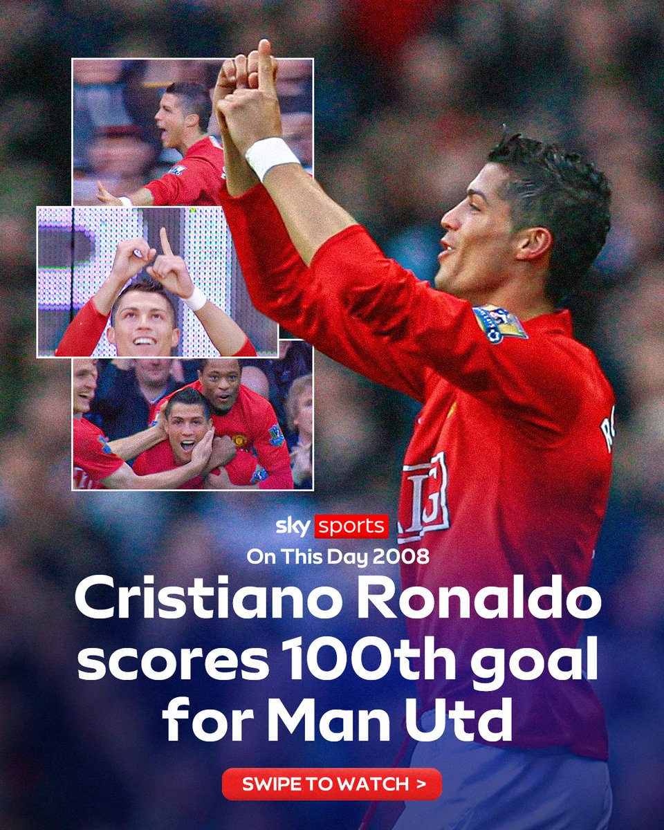 On this day in 2008, Cristiano Ronaldo scored his 100th goal for Manchester United 🔴✨