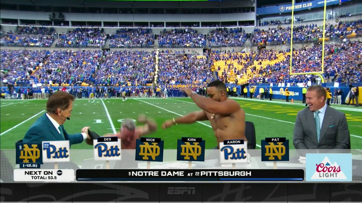 Note to self: don't pick against AD_99 and Pitt 🤣 Pat McAfee had the Panthers legend celebrating with him until he picked Notre Dame to win 😅