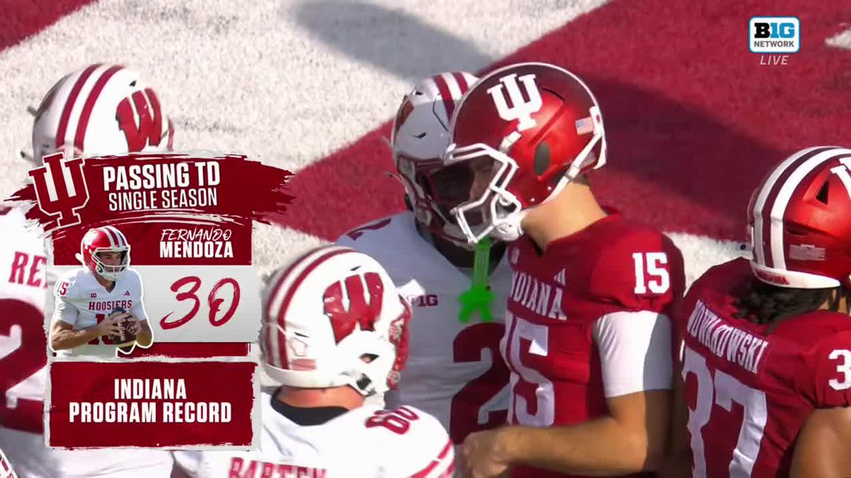 "THE RECORD BELONGS TO FERNANDO MENDOZA!" 🗣️ 3️⃣0️⃣ passing TDs sets Indiana Football's new single season record 👏 📺: BTN