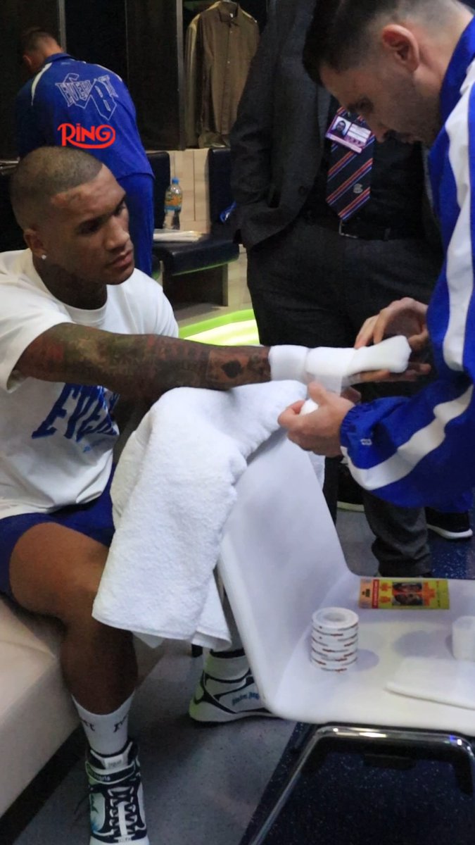 Conor Benn's hands are getting wrapped. Not long now ⏳ The Ring: Unfinished Business | Buy now at l #EubankBenn2