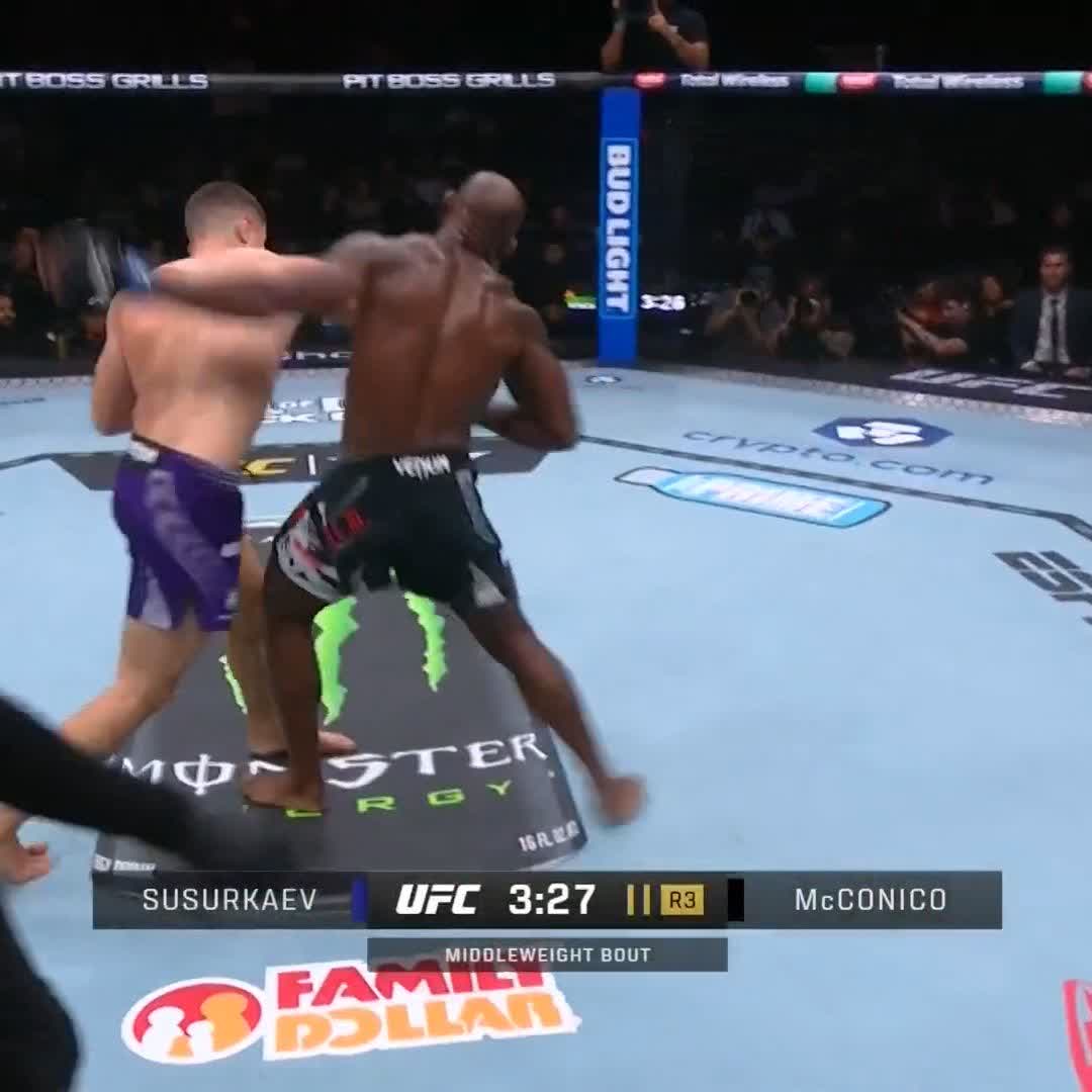 What a right hand from Baisangur Susurkaev 😮💨 He puts an end to this one in round 3! #VeChain #UFC322