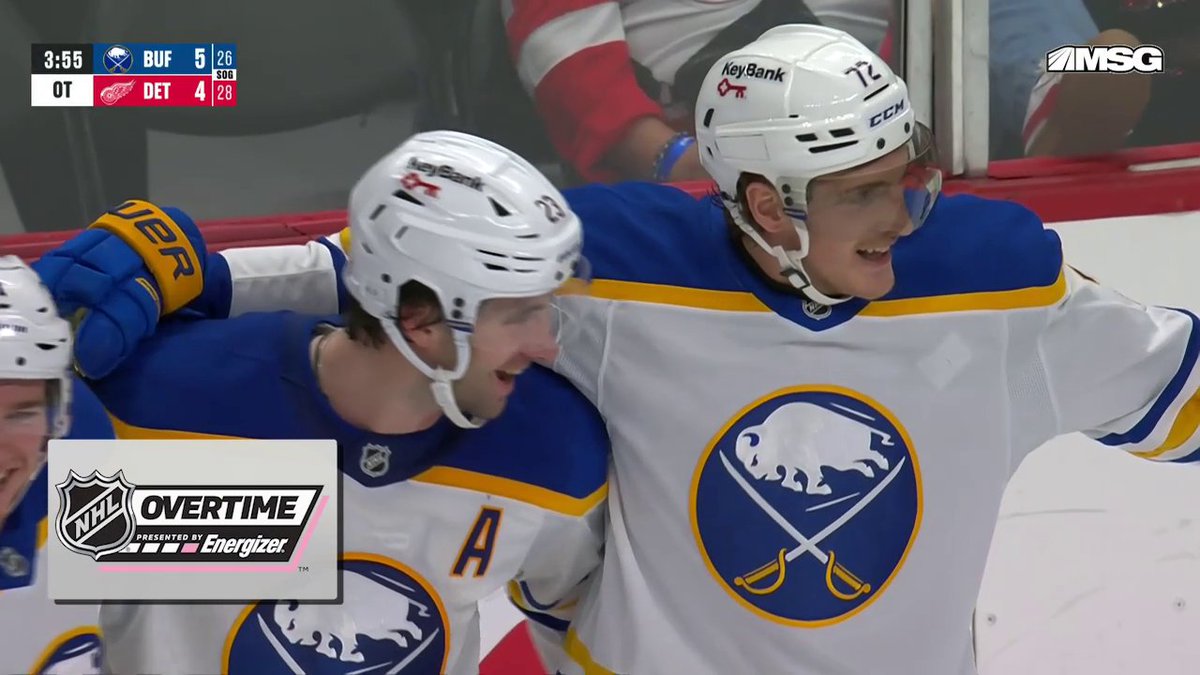 THE SABRES COME BACK TO WIN IT! 🦬 After being down 4-1, they take this one 5-4 in Energizer overtime!