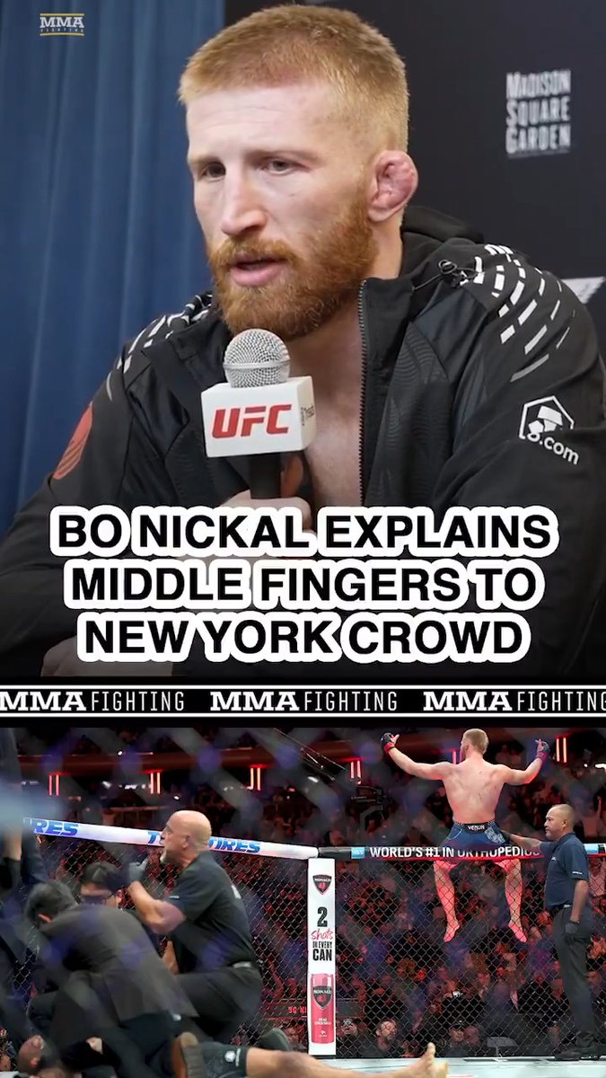 Bo Nickal says he was "standing up for himself" by giving the #UFC322 the double fingers: "If they're going to jaw at me and give me crap, then I'll give it back to them a little bit."