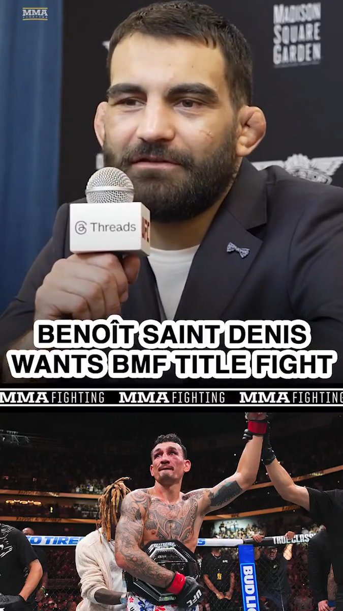 Benoît Saint Denis wants his shot at Max Holloway's BMF title after his KO win at #UFC322: "I guarantee war."