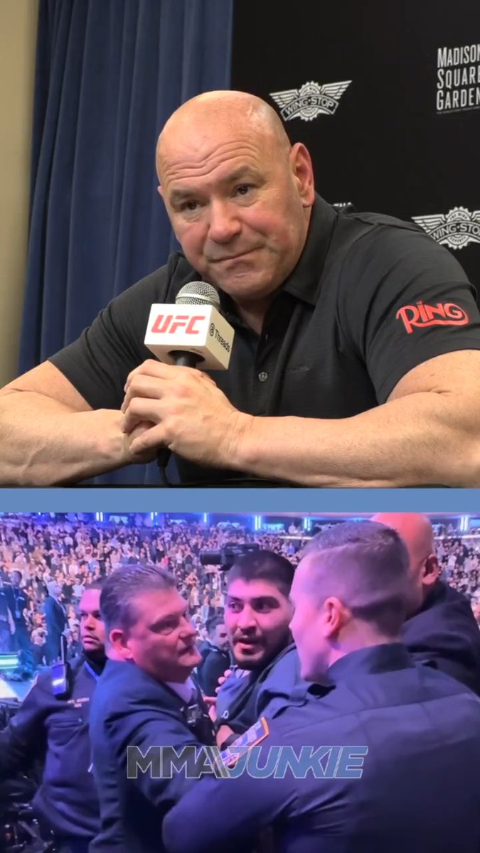 "You will never see Dillon Danis at a UFC fight ever again." Dana White reacts to the Danis vs. Team Khabib brawl cageside at #UFC322