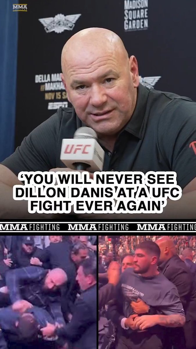 Dana White bans Dillon Danis from UFC events after his crawl with Islam Makhachev's team at #UFC322: "You will never see Dillon Danis at a UFC fight ever again."