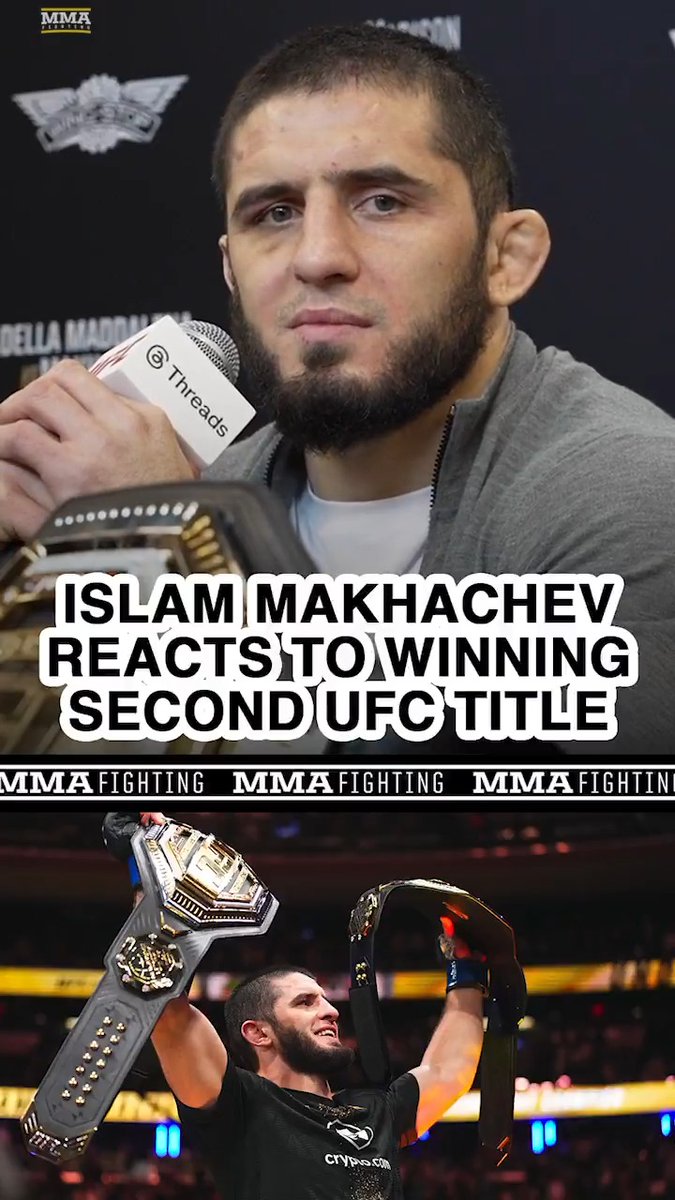 Islam Makhachev gives his immediate reaction to winning the #UFC welterweight title at #UFC322: "This is the biggest day of my life. … When I took [Jack Della Maddalena] down the first time, I felt I could do whatever I wanted on the ground."
