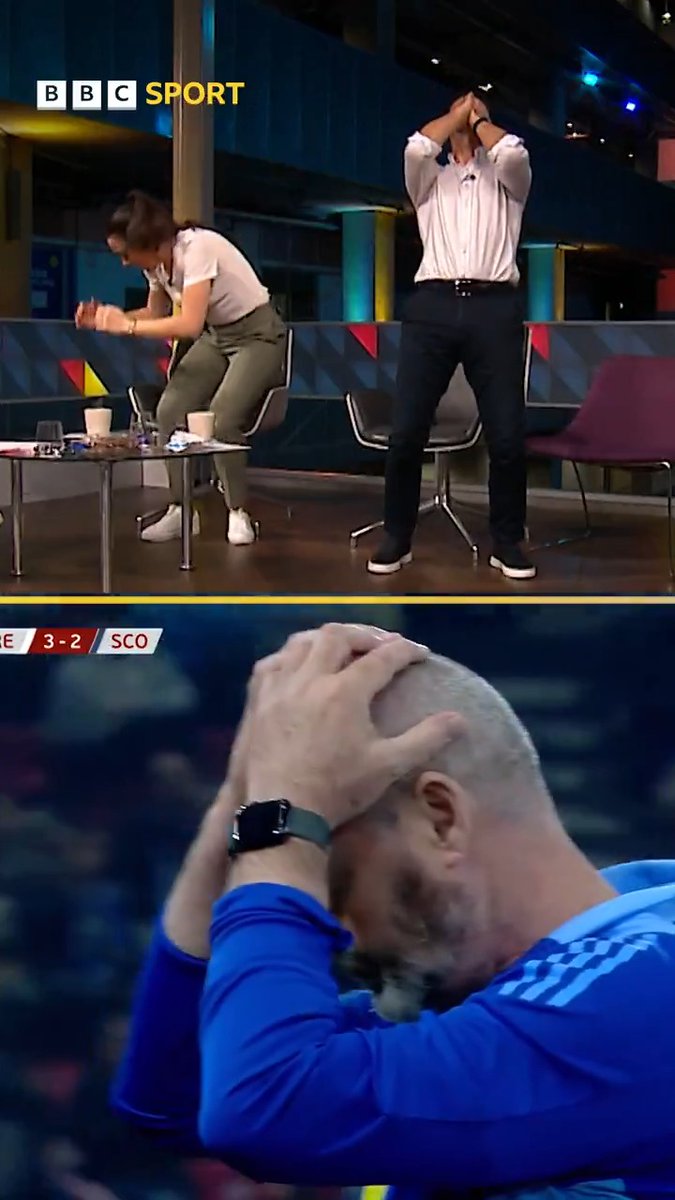 Leanne Crichton and Neil McCann were every Scotland fan watching those missed chances last night! 😩 #BBCFootball