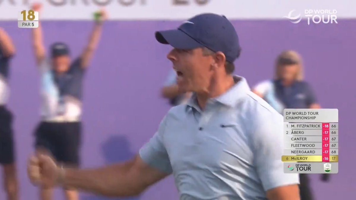 RORY MCILROY! He eagles the 72nd hole to send the season finale to a play-off! #DPWTC | #RolexSeries