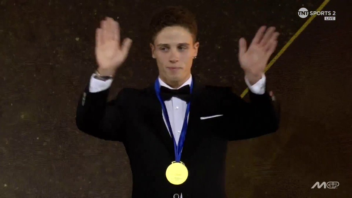 The #Moto2 and First Ever Brazilian World Champion 🏆 Diogo Moreira takes to the stage to make history and collect his medal 🥇 #MotoGP | #MotoGPAwards25 | Live on TNT Sports and Discovery+