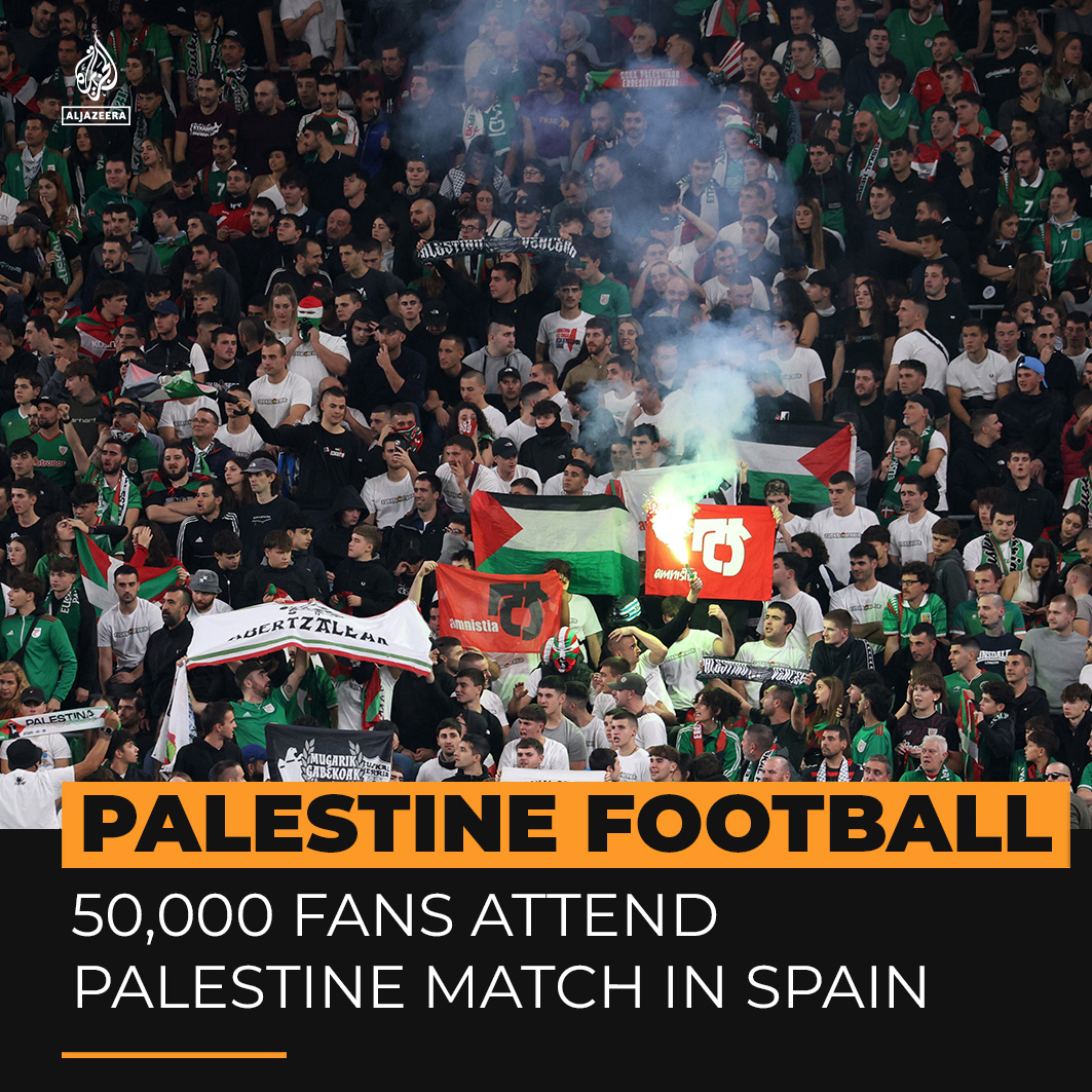 Palestine's football team played its first European match in a generation against Basque Country at a sold-out stadium in Bilbao, Spain. Players walked onto the pitch carrying roses instead of children, honoring victims of Israel’s genocide.