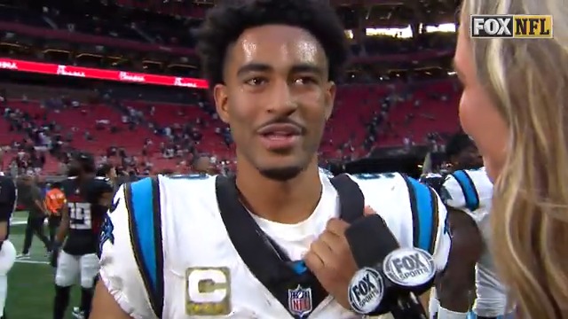 "I'm super grateful to be a Panther, to be part of this team. We are so resilient." Carolina Panthers QB Bryce Young caught up with sarah kustok after the overtime win in Atlanta!