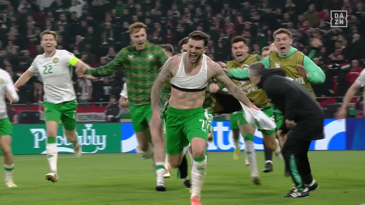 🇮🇪ドラマチックな大逆転 PO進出へ勝利が絶対条件のアイルランドが 後半ATにスケールズが頭で逸らし パロットが押し込んだ！ パロットは最終節でハットトリック！ この2試合で5得点を取りPOへ導いた！ 🏆ワールドカップ2026 欧州予選 🆚ハンガリー×アイルランド 📺#DAZN 見逃し配信中 #だったらDAZN
