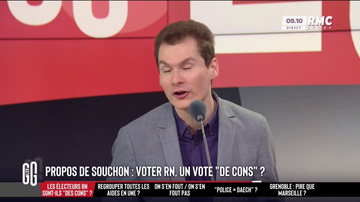 🚨 Propos de Souchon sur le RN : voter RN, un vote de « cons » ? 😂 L'ironie de Jean-Loup Bonnamy : "Alain Souchon est payé par le RN pour dire ça. Bardella a sûrement remis une valise de francs suisses à Souchon pour faire une déclaration qui va faire monter le RN." #GGRMC