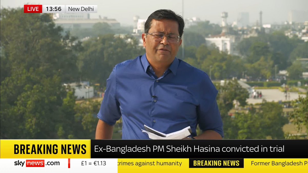 BREAKING: Sheikh Hasina, Bangladesh's ousted prime minister, has been convicted of crimes against humanity Sky's Neville Lazarus reports from New Delhi with the latest ⬇️ Read more: 📺 Sky 501, Virgin 602, Freeview 233 and YouTube