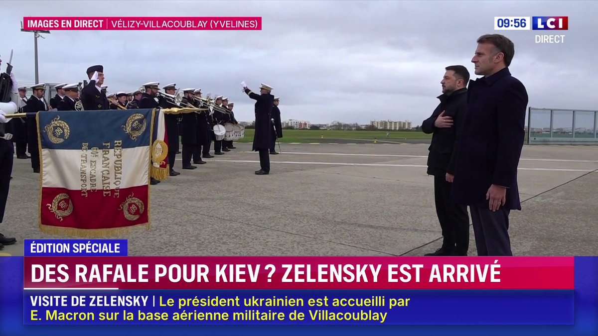 🔴 Volodymyr Zelensky est arrivé à l'aéroport de Villacoublay (Yvelines), où il a été accueilli par Emmanuel Macron
