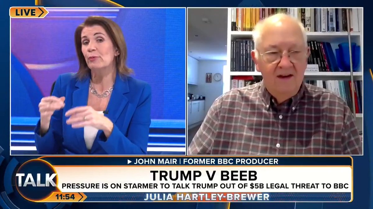 💥Julia and former BBC Producer John Mair clash over Donald Trump's right to sue the BBC. JHB: "Why isn't he entitled to damages!?!" John: "Trump is a playground bully. He's trying to bankrupt the BBC. Do you want to destroy 104 years of broadcasting history?" Julia Hartley-Brewer