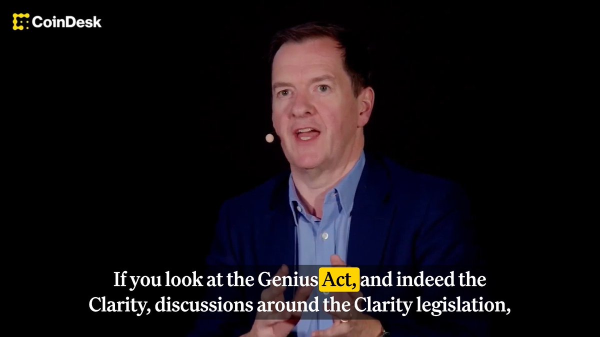 🗣️ Former UK Chancellor George Osborne claims legislation like the Genius Act is giving crypto companies the “certainty and stability” they need to innovate, but warns governments not to steer innovation because “you’re bound to get your predictions wrong" while speaking at Midnight Summit 2025.