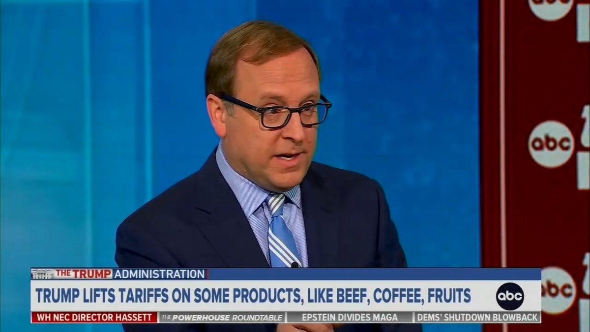 Q: So the tariffs have been removed from these items that we all buy at the grocery store. How soon do we expect the prices on those goods to go down? Hassett: Well, the prices for those goods weren't necessarily going up just because of tariffs Q: So they might not go down? Hassett: Well, the prices will go down Q: Because the tariffs have been taken off? Hassett: Right